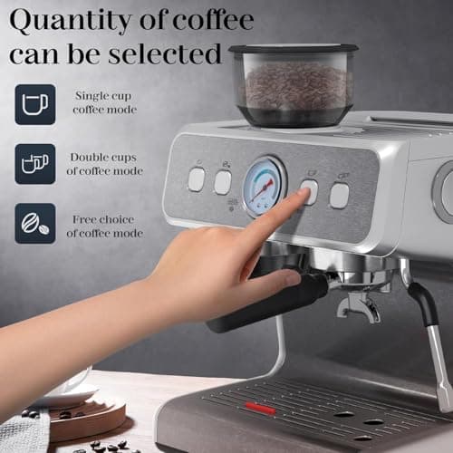 Kismile Espresso Machine with Grinder, 15 Bar Automatic Espresso Maker with Milk Frother Steam Wand, Removable Water Tank for Latte & Cappuccino, Professional Coffee Machine for Home (Stainless Steel) 6