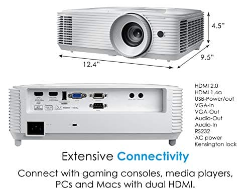 Optoma HD39HDR High Brightness HDR Home Theater Projector | 120Hz Refresh Rate | 4000 lumens | Fast 8.4ms Response time with 120Hz | Easy Setup with 1.3X Zoom | 4K Input | Quiet Operation 26dB 3