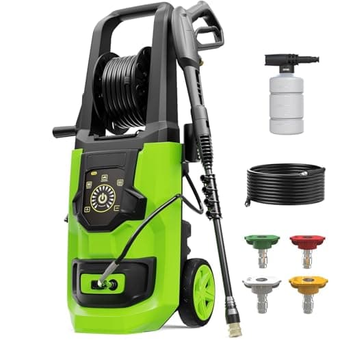 Pressure Washer, 5000PSI 3.2GPM Adjustable Touch Screen with 55FT Total Length Power Washer Electric Powered 4 Nozzles for Driveways Furniture or Cars 2000W, Green