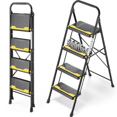 Urackify 4 Step Ladder, Heavy-Duty Pass 800lb Capacity Test, Wide Anti-Slip Steps & Secure Handrail Compact, Folding Step Stool Portable Design for Home, Kitchen, Office, Pantry, Closet Use, Black