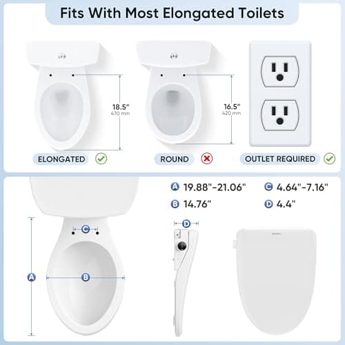 BATHKITY Electric Bidet Toilet Seat with Instant Warm Bidet Wash & Warm Air Dryer, Self-Cleaning Stainless Steel Nozzle, Soft Close Lid, Elongated 6