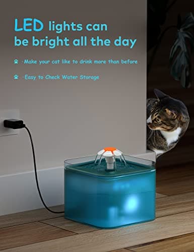 Cat Water Fountain for Drinking: Automatic Dog Bowl Dispenser - Pet Waterer Bowls Fountains - Auto Cats Dish Supplies - Quiet Animal Watering Machine - 67oz/2L Green Kitty Drink Dishes - AONBOY 7
