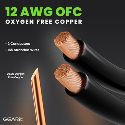 GearIT 12AWG Speaker Cable Wire with Gold-Plated Banana Tip Plugs (15 Feet) In-Wall CL2 Rated, Heavy Duty Braided, 99.9% Oxygen-Free Copper (OFC) - Black, 15ft 3