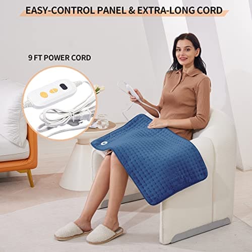 [3 Year Warranty] Portable Electric Heating Pad | Ultra Soft Flannel Blanket | 6 Temp Settings | Auto Shut-Off | Heating Therapy for Back, Neck, Abdomen & Shoulders | 33"x17" Navy 5