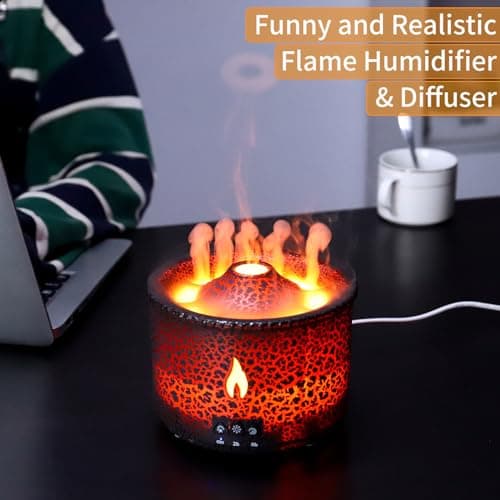 Volcano Humidifier, Large 300ML/10.56oz Capacity, Waterless Auto-Off and Timer, with Flame and Volcano Atomization Modes, Volcano Aromatherapy Diffuser for Bedroom, Office or Yoga (Double Color Lava) 5