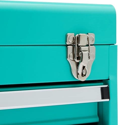 Amazon Basics Steel Tool Box Storage and Organization Drawers, Tool Storage with Powder Coat Finish, 18.11 x 8.66 x 9.45 in, Turquoise 5