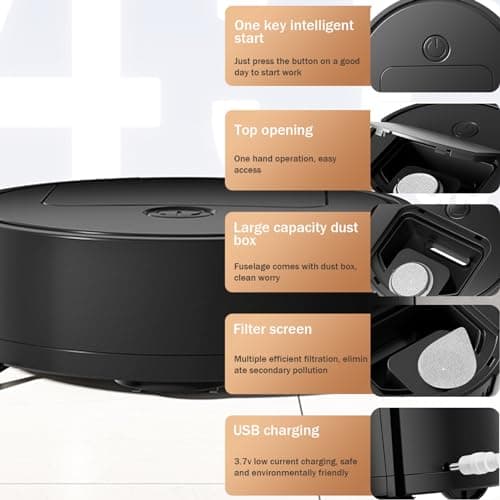 Neroyaner Automatic Robotic Vacuum Cleaner,3 in 1 Robot Cleaner with Strong Suction,Avoid Obstacles Robot Vacuum Cleaner,Low Noise Robot Vacuum Mop for Pet Hair,Carpet Black 6