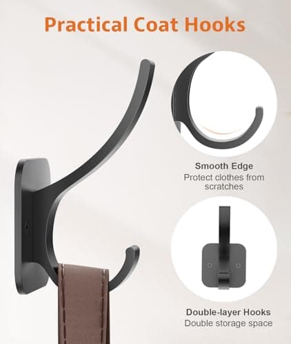 Optish Black Coat Hooks Wall Mount, Wall Hooks for Hanging, Towel Hooks Heavy Duty Backpack Hooks for Hat Coat and Towel (6Pack, Black) 3
