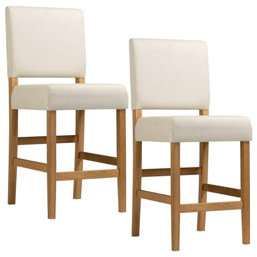 Leick Home Brax Counter Stool Set of 2, Counter Height, Solid Wood Base, Upholstered Foam Cushion, Easy Assembly, Natural White Sand, 17.75 in L x 19 in D x 40 in H, Item 214460