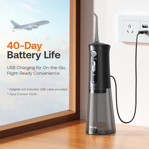 Bitvae Water Dental Flosser for Teeth, Cordless Water Teeth Cleaner Picks, 3 Modes 5 Intensities, IPX7 Waterproof, Rechargeable Water Dental Picks for Cleaning - Black 6