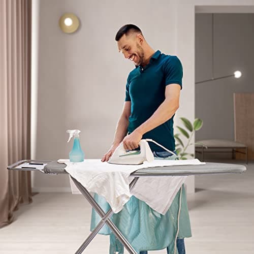 BKTD Ironing Board, Heat Resistant Cover Iron Board with Steam Rest, Non-Slip Foldable Ironing Stand. Heavy Sturdy Metal Frame Legs Iron Stand(13 * 34 * 53 Inches) (Silver Gray) 7