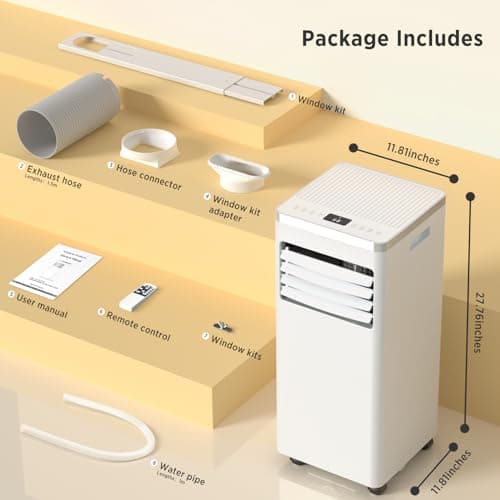 ZAFRO 8,000 BTU Portable Air Conditioners Cools up to 350 Sq.ft, Portable AC Built-in Cool, Dehumidifier, Fan Modes, Room Air Conditioner with Remote Control/Installation Kits, White 7