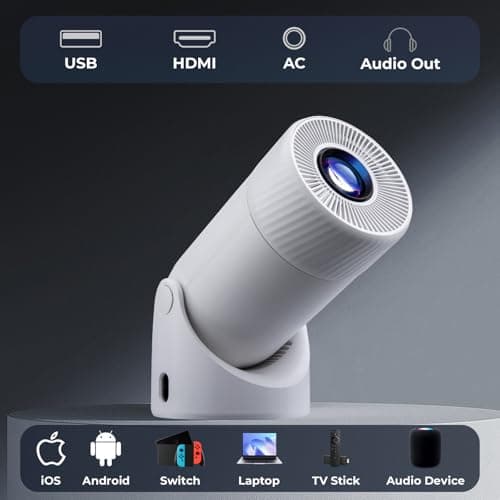 Mini Projector Supports 4k, Wifi, Bluetooth, and 180 Degree Roation Built in Speaker Connects to Phone iPhone/Android/TV Stick, Outdoor Projector 9