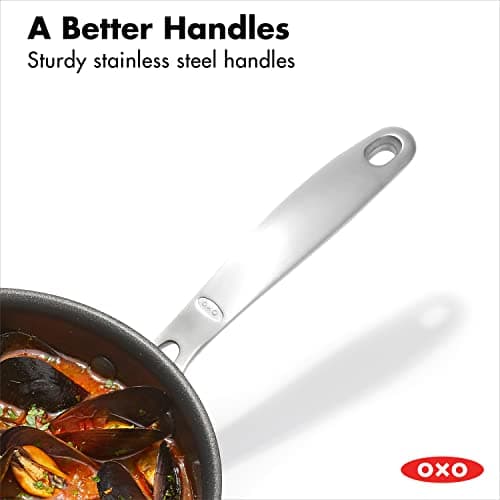 OXO Good Grips Pro 1QT and 2QT Saucepan Pot Set with Lids, 3-Layered German Engineered Nonstick Coating, Stainless Steel Handles, Black 5