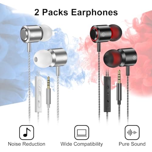 2 Pack Wired Earbuds with Microphone, In-Ear Headphones Wired with Noise Blocking &Volume Control, Premium Sound& Lightweight Corded Earphones for Laptops, Tablets, MP3 & Most 3.5mm Interface Devices 6