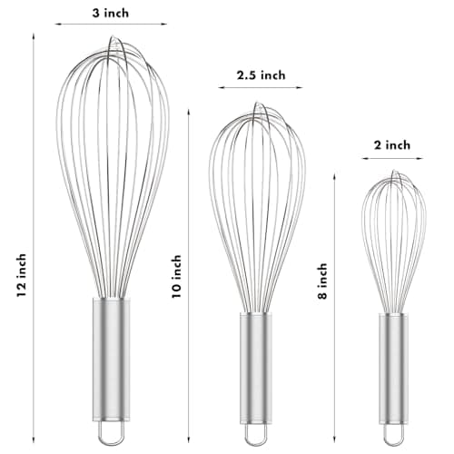 OYV 304 Stainless Steel Whisk Set, Dishwasher Safe Rustproof Metal Whisk, Professional Balloon Wire Whisks for Kitchen Cooking, Perfect For Blending, Whisking, Baking, Beating, 3 Packs (8" 10" 12") 6