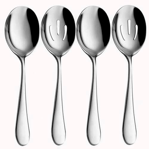 AYFDISHS 4-Piece Serving Spoon Set - Includes 2 Serving Spoons and 2 Slotted Spoons, Large Cutlery for Catering Buffet, Mirror Polished, Dishwasher Safe, 8.7 Inches