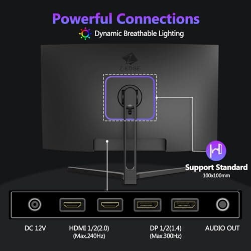 Z-Edge 27 inch Curved Gaming Monitor, FHD 1080P 300Hz 240Hz PC Monitor, Ultra-Fast MPRT 1ms Curved Monitor, 1500R, 16.7M Colors, UG27H Frameless Bezel, 2X DP 1.4 Ports and 2X HDMI 2.0 Ports 7