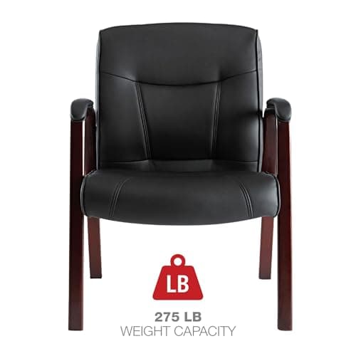 Alera Madaris Series Leather Guest Chair w/Wood Trim, Four Legs, Black/Mahogany 7