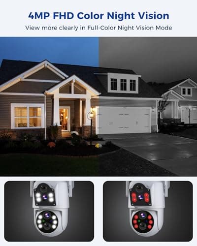 GAIEXCE Solar Security Cameras Wireless Outdoor【Dual Lens】 100% Wire-Free Battery Powered Camera, Pan Tilt, 4MP Color Night Vision, PIR Motion Detection, Spotlight/Siren Alarm, Only 2.4G WiFi 6