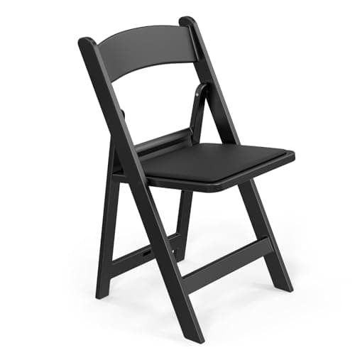 FCH Plastic Folding Chair with Padded Seat, Resin Foldable Chairs with Soft Cushion, Comfortable and Sturdy, Suitable for Indoor and Outdoor, Parties, Weddings, Commercial Events, Black, 1 Pack
