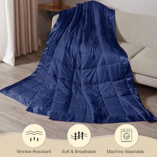 downluxe Weighted Blanket Queen Size, 15 lb Weighted Blanket with Glass Beads for All Season, Machine Washable Heavy Blanket (Navy, 90 X 90 Inch) 6
