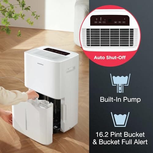 Amana 50-Pint Portable Dehumidifier with Pump for Basement, Garage, Living Room, Attic, 115V, with Auto-Shutoff and Timer, Energy Star, White 9