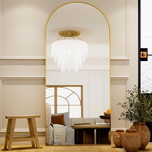 GLSLAND - 20x57 inch Arched Full Length Mirror - Floor Mirrors Aluminum Alloy Frame Full Body Dressing Mirror for Bedroom, Living Room,Black 7