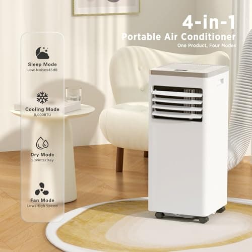 ZAFRO 8,000 BTU Portable Air Conditioners Cools up to 350 Sq.ft, Portable AC Built-in Cool, Dehumidifier, Fan Modes, Room Air Conditioner with Remote Control/Installation Kits, White 2