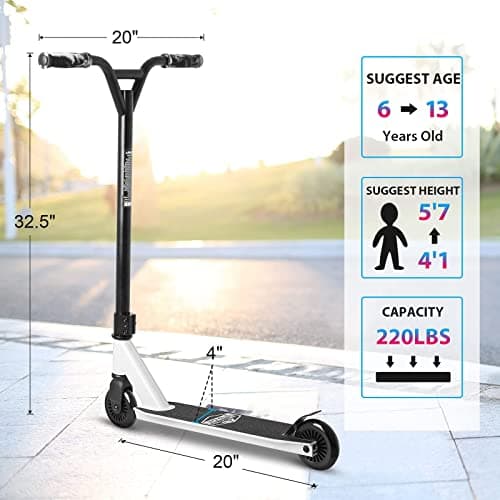 VOKUL Pro Stunt Scooter with Stable Performance - Best Entry Level Trick Freestyle Pro Scooter for Age 6 Up Kids,Boys,Girls(Black/White) 6