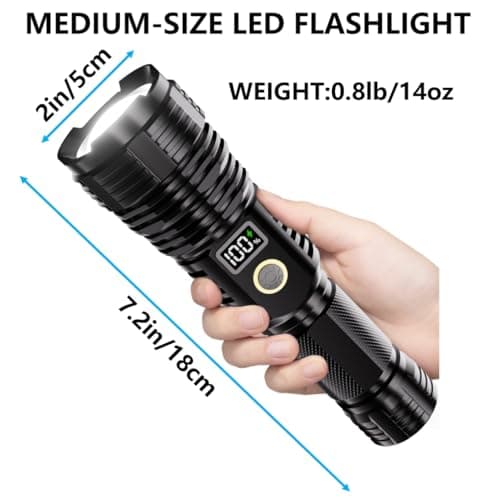 Flashlights High Lumens Rechargeable, 10000LM LED Super Bright Flash Light, Zoomable Linternas with LCD Digital Display, 5 Mode, Waterproof, Powerful Tactical Flashlight for Emergencies Camping Gift 6