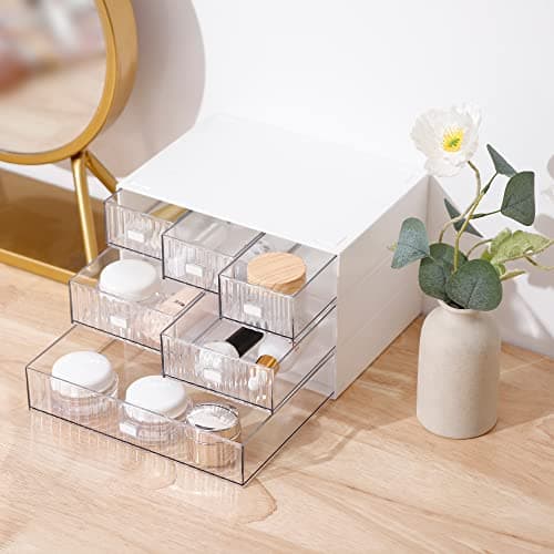 Ykpoqir Desk Organizer Stackable Storage with 6 Drawers Stackable Drawers for Desk Storage, Makeup Storage Accessories, Desktop Accessories with Drawers, White 6