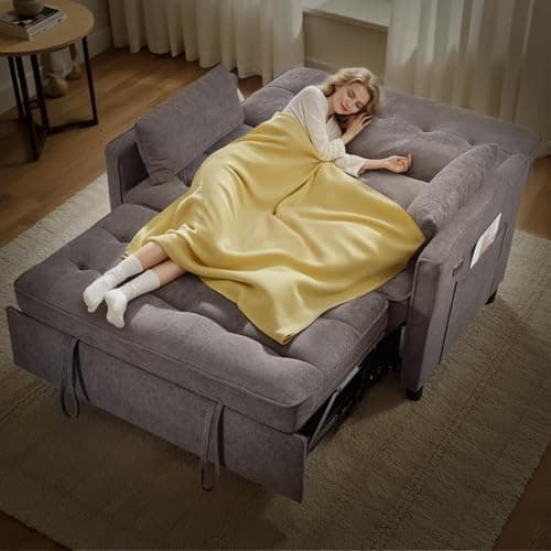 tiramisubest Convertible Sofa Bed, 3 in 1 Pull Out Couch, Loveseat Sleeper with Side Pocket, Living Room Sofa with Adjustable Backrest | USB Charging Port | Two Pillows | Fabric | Dark Gray 7