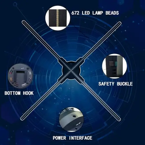 3d Splicing Holographic Display Fan 22'' 3 Pcs With Stand Set 3dhologramFan Led Projector Christmas Tree, With Wifi & Bluetooth, App And Remote Control, for Halloween Party Events Holographic Light 5