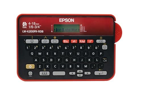 LABELWORKS Epson LW-K200PX-RDB Portable QWERTY Keyboard Label Maker for Home & Hobbies – Craft, Organize, and Personalize - Red Black Printer