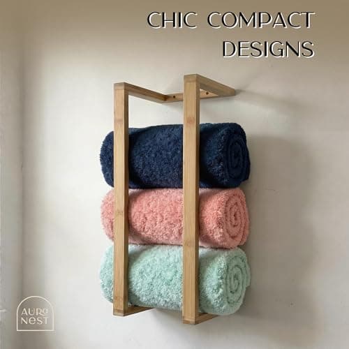 Aura Nest Bamboo Towel Racks - Vertical Wood Towel Rack Bamboo Bathroom Accessories, Storage, Wall Towel Rack for Rolled Towels for Bathroom Furniture, Spa Furniture and Decor (Natural, Medium) 7