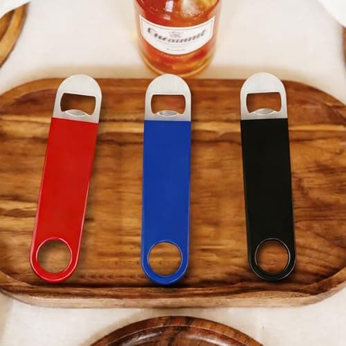 KTOJOY 3 Pack Bottle Openers,Beer Bottle Openers, Speed Openers, Stainless Steel Flat Bottle Opener with Exquisite Packaging, for Kitchen, Bar or Restaurant 7 inches Red, Black, Blue 6