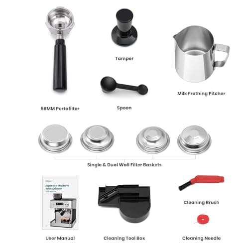 Gevi Espresso Machine with Grinder & Milk Frother, 20 Bar Professional Coffee Maker for Home, Removable Water Tank, Steam Wand, Perfect for Espresso, Cappuccino, Latte 9