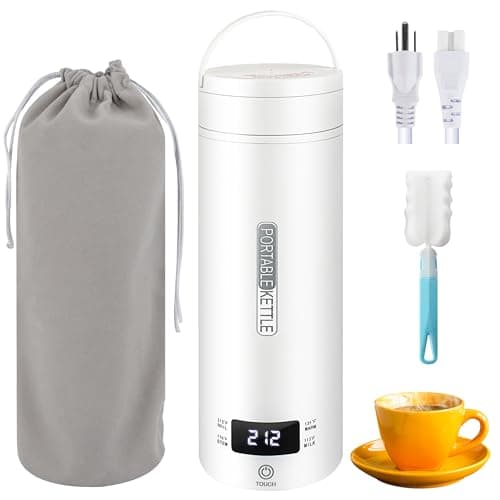Portable Electric Kettle, Travel Tea Kettle, Small Hot Water Boiler Coffee Heater 450ML, 316 Stainless Steel, 4 Temperature Settings with Fast Boiling Water Auto Shut-off Boil Dry Protection (White)