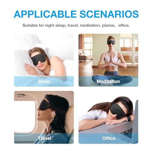 LYSIAN Sleep Eye Mask Men Women-3D Concave Comfortable Cooling Mask Blindfold for Adult Night Sleep Eyes Cover with Foam Ear Plugs for Sleeping, Yoga, Nap, Travel, Black 6