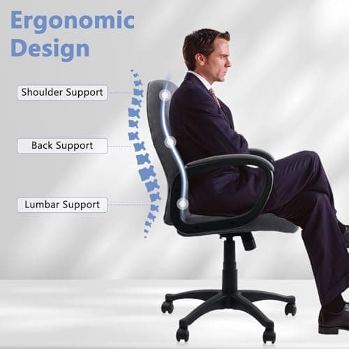 CLATINA Grey Cloth Breathable Fabric Office Desk Chair, Adjustable Height Mid Back Support Swivel Chairs Ergonomic with Arms and Wheels Comfortable Upholstered,300 LBS 7
