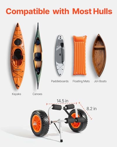 VEVOR Kayak Cart, 200 lbs Load Capacity, Foldable Kayak Trolley with 10-inch Solid Rubber Tires & 1 Ratchet Strap, Paddle Board Trolley for Carrying Kayaks, Canoes, Paddleboards, Float Mats, Jon Boats 5