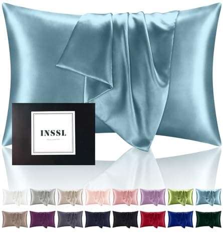 INSSL Silk Pillowcase for Women, Mulberry Silk Pillowcase for Hair and Skin and Stay Comfortable and Breathable During Sleep Silk Pillow Cases (Blue Gray,Standard)
