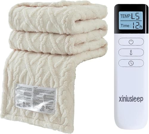 XINIUSLEEP Heated Blanket Electric Blanket 50"x60", Soft Taffeta Sherpa Electric Throw with 5 Heating Level & 1-12 Hour Auto Off, Heated Throw with Overheating Protection, Machine Washable (Beige)