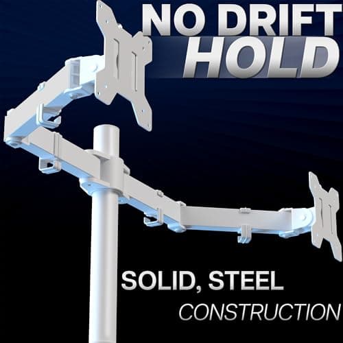 VIVO Dual Monitor Desk Mount, Heavy Duty Fully Adjustable Steel Stand, Holds 2 Computer Screens up to 30 inches and Max 22lbs Each, White, STAND-V002W 8