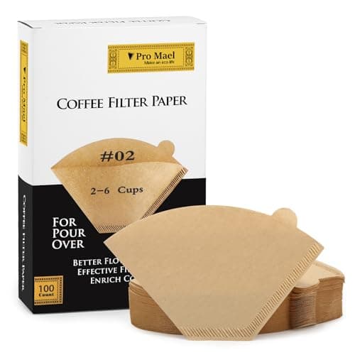 Pro Mael #2 Cone Coffee Filters Paper Disposable for Pour Over and Drip Coffee Maker, Better Filtration No Blowouts, Unbleached Natural (100 Count)