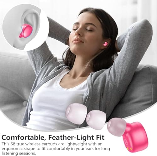 MOZOTER S8 Mini Wireless Earbuds Bluetooth 5.3 in Ear Light-Weight Headphones,60Hrs Playtime Ear Buds with Charging Case,Bluetooth Headsets,Premium Sound with Deep Bass for Sport-Barbiee Pink 5