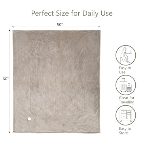 Tefici Electric Heated Blanket Throw, Super Cozy Soft 2-Layer Flannel 50" x 60" Heated Throw with 3 Heating Levels & 4 Hours Auto Off, Machine Washable, ETL&FCC Certified, Home Office Use,Camel 8