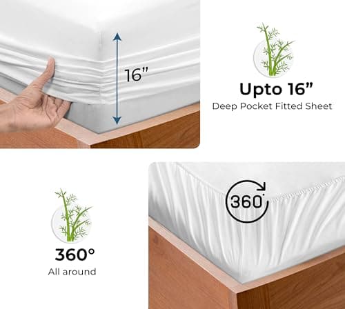 Royale Linen Bamboo Viscose Fitted Sheet King Only - Cooling King Size Fitted Sheets - Deep Pocket Up to 16" - Organic Viscose Derived from Bamboo - Breathable & Silky Bottom Sheet (78x80 Inch, White) 6