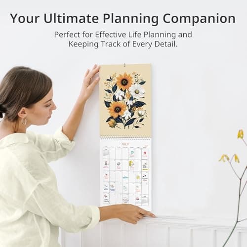 2026 Calendar, Monthly Small Wall Calendar 2026 from January to December 2026，12-Month A4 Size 8.3" x 11.7", Spiral Hanging with Twin-Wire Binding, Perfect for Home or Office, Illustrated Floral 6